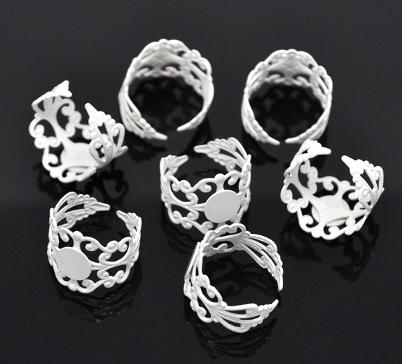 Imagen de Base Anillos Soporta a cabachones Ajustable Latón de Ronda,Blanco 8mm 18.3mm (US Size 8) 20 Unidades