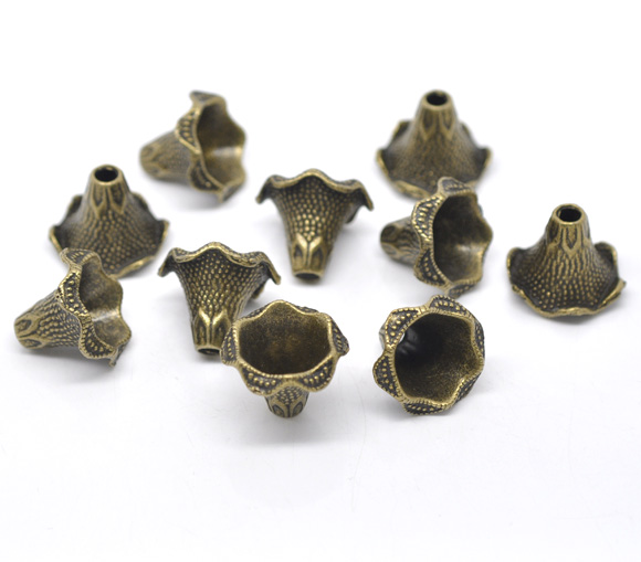 Bild von Zinklegierung Perlkappen Petunie Bronzefarbe (für 20mm Perlen) 22mm x 17mm 10 Stück