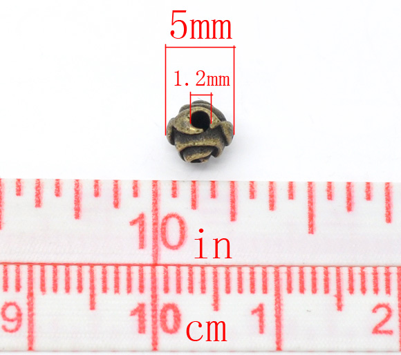 亜鉛合金 スペーサ ビーズ フラワー 銅古美メッキ 約5mm x 5mm、 　穴：約1.2mm、 200 PCs の画像