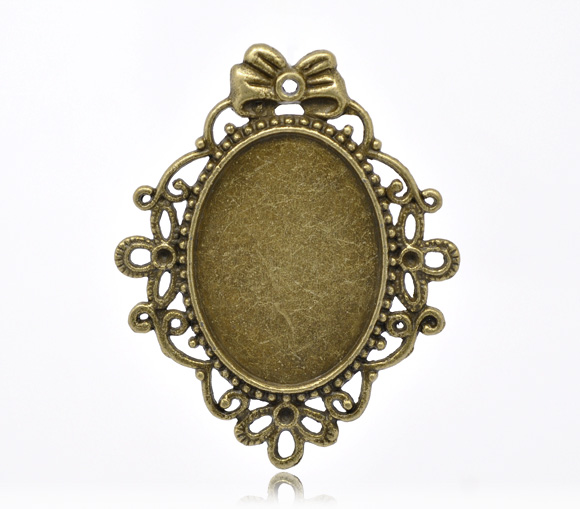 Picture of Zinc Based Alloy Cabochon Setting Pendants Oval Antique Bronze (Fits 33mm x 24mm ) 5.7cm x 4.6cm, 5 PCs