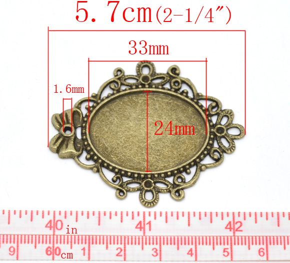 Picture of Zinc Based Alloy Cabochon Setting Pendants Oval Antique Bronze (Fits 33mm x 24mm ) 5.7cm x 4.6cm, 5 PCs