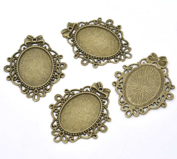 Picture of Zinc Based Alloy Cabochon Setting Pendants Oval Antique Bronze (Fits 33mm x 24mm ) 5.7cm x 4.6cm, 5 PCs