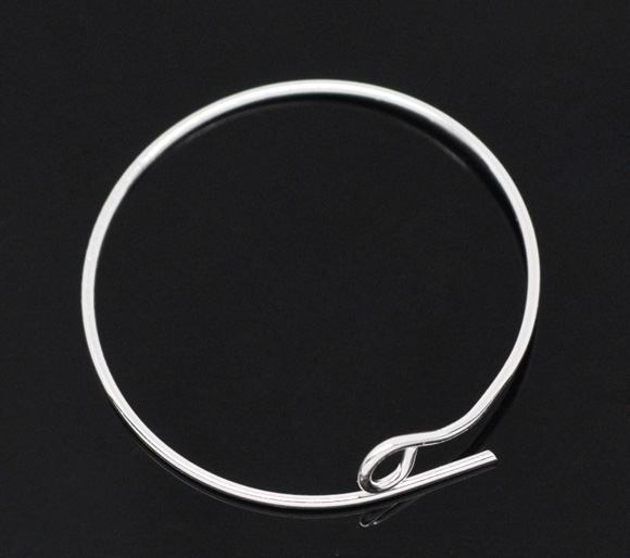 Picture of Iron Based Alloy Wine Glass Charm Hoops Circle Ring Silver Plated 25mm(1") Dia, 200 PCs