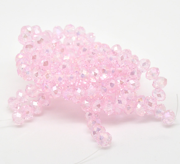Picture of 2 Strands (Approx 72 PCs/Strand) Glass Beads For DIY Jewelry Making Abacus Light Pink AB Rainbow Color Transparent Faceted About 8mm Dia, Hole: Approx 1mm, 42cm(16 4/8") long