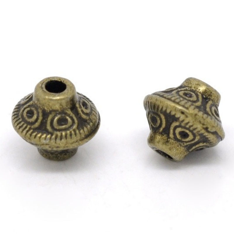 Изображение Цинковый Сплав Прокладка Бусины Биконусы Покрытия Античная Бронза Узор Резные Цвет Покрытия Около 6мм x 6мм, Отверстие:примерно 1.6мм, 20 ШТ