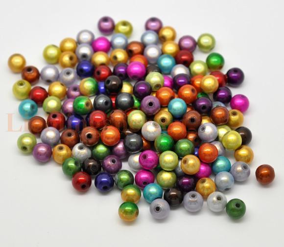 Bild von Acryl Miracle Illusion Perlen Rund zufällig gemischt Perliert ca 8mm D Loch:ca 2mm 300 Stück