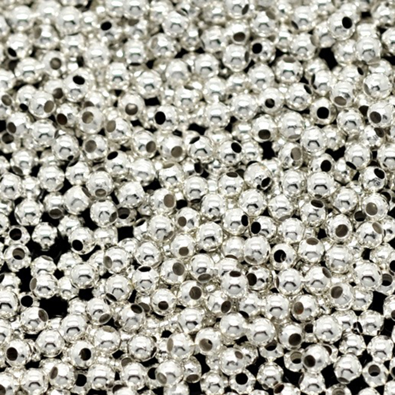 Picture of 3000 PCs Iron Based Alloy Spacer Beads For DIY Jewelry Making Silver Plated Ball About 2mm Dia., Hole: Approx 0.4mm