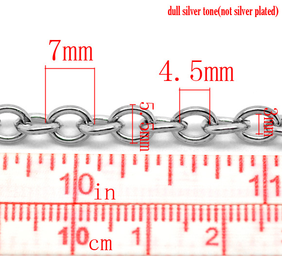 Picture of Iron Based Alloy Open Link Cable Chain Findings Silver Tone 7x5.5mm(2/8"x2/8"), 10 M