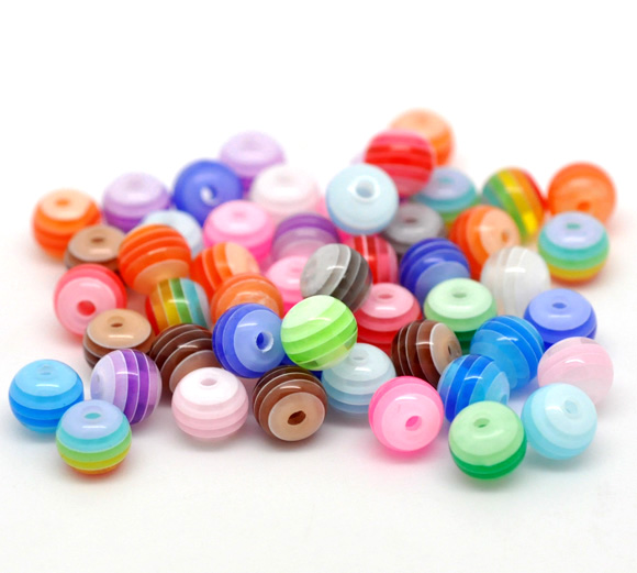 Picture of Resin Bubblegum Beads Ball At Random Mixed Stripe Pattern About 6mm Dia, Hole: Approx 1.5mm, 500 PCs