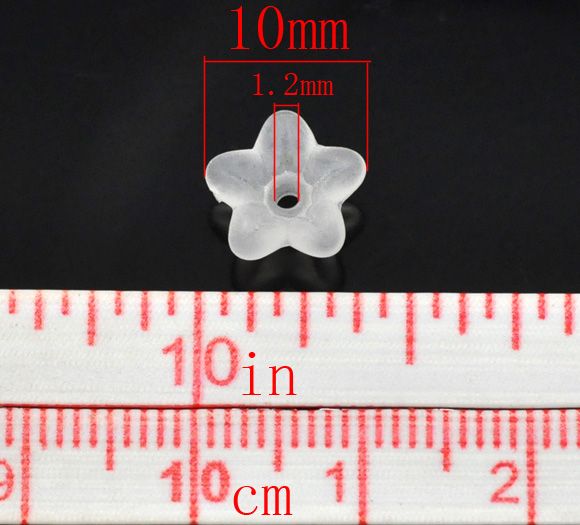 Imagen de Cuentas Acrílico Flor del lirio Lucite,Blanco 10mm x 4mm, Agujero: acerca de 1.2mm, 800 Unidades