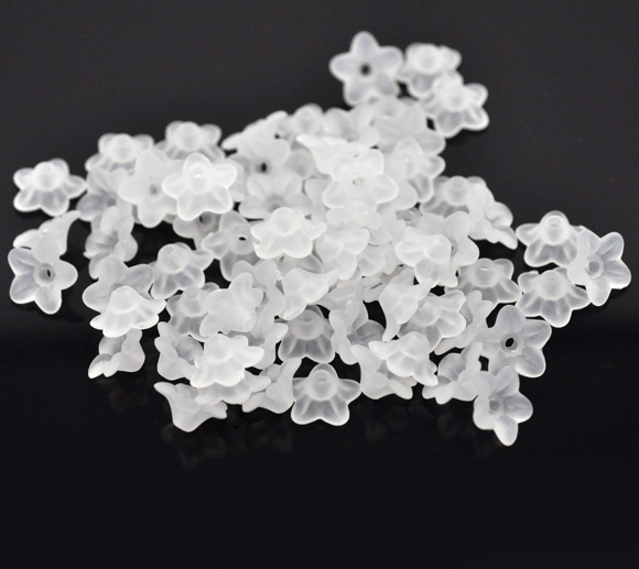 Imagen de Cuentas Acrílico Flor del lirio Lucite,Blanco 10mm x 4mm, Agujero: acerca de 1.2mm, 800 Unidades