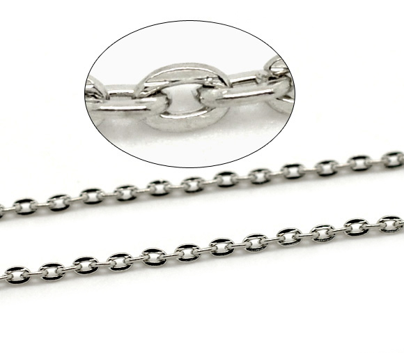 Picture of Iron Based Alloy Open Link Cable Chain Findings Silver Tone 3x2mm(1/8"x1/8"), 10 M