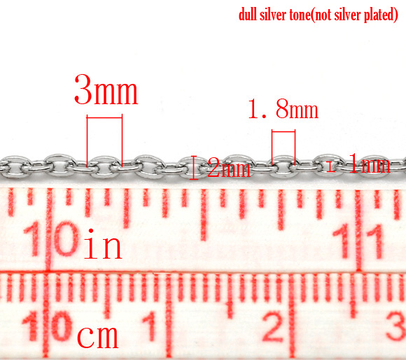 Picture of Iron Based Alloy Open Link Cable Chain Findings Silver Tone 3x2mm(1/8"x1/8"), 10 M