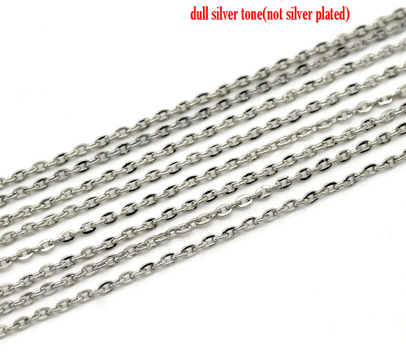 Picture of Iron Based Alloy Open Link Cable Chain Findings Silver Tone 3x2mm(1/8"x1/8"), 10 M