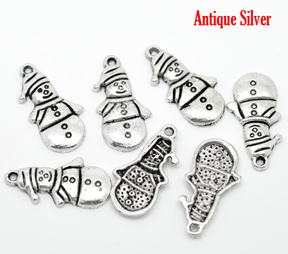 Изображение Подвески "Рождественский Снеговик" 25mm x 13mm Античное Серебро, проданные 50 шт