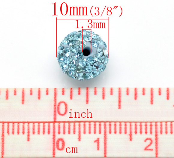 Imagen de Cuentas Arcilla del polímetro+Brillantito de Bola, Azul,Azul Rhinestone 10mm Diámetro, Aguero: acerca de 1.3mm, 2 Unidades