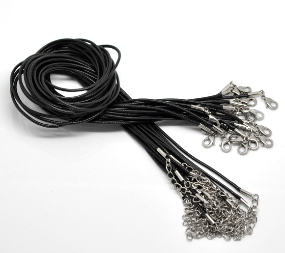 Picture of Wax Cord Necklace Black 47cm(18 4/8") long - 45cm(17 6/8") long, 200 PCs