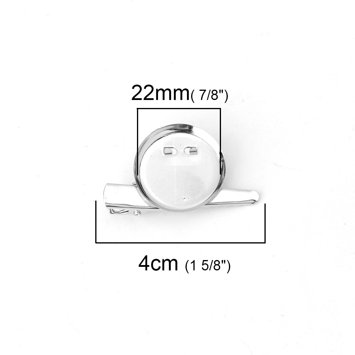 Picture of Iron Based Alloy Alligator Prong Clip & Pin Brooches Findings Round Silver Tone Cabochon Settings (Fits 22mm Dia.) 4cm x2.3cm(1 5/8" x 7/8"), 20 PCs