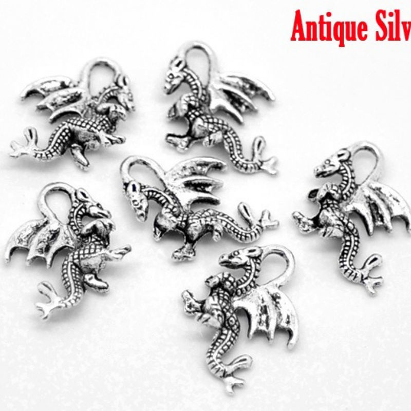 Imagen de 500 Unidades Zamak Cuento de hadas Colgantes Plata Antigua Pterosaurio 21mm x 14mm