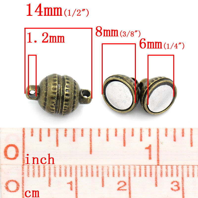 Picture of 50 Sets Iron Based Alloy Magnetic Clasps Round Antique Bronze 14mm x 8mm