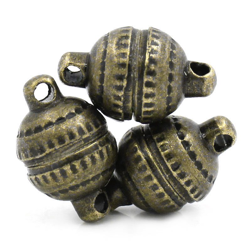 Picture of 50 Sets Iron Based Alloy Magnetic Clasps Round Antique Bronze 14mm x 8mm