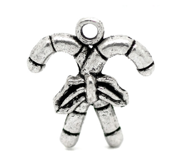 Imagen de Colgantes Aleación del Metal Del Zinc de Bastón de Caramelo de Navidad Plata Antigua Rhinestone 19.0mm x 17.0mm, 20 Unidades 