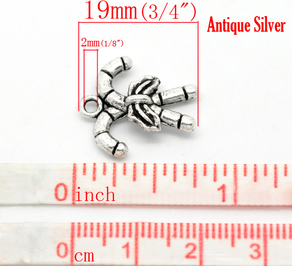 Imagen de Colgantes Aleación del Metal Del Zinc de Bastón de Caramelo de Navidad Plata Antigua Rhinestone 19.0mm x 17.0mm, 20 Unidades 