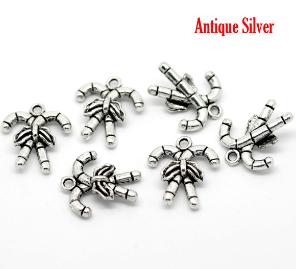 Imagen de Colgantes Aleación del Metal Del Zinc de Bastón de Caramelo de Navidad Plata Antigua Rhinestone 19.0mm x 17.0mm, 20 Unidades 