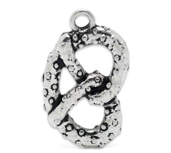Picture of Zinc Based Alloy Charms Pretzel Antique Silver Color 23mm( 7/8") x 13mm( 4/8"), 20 PCs