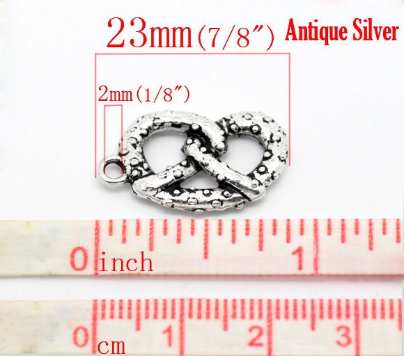 Picture of Zinc Based Alloy Charms Pretzel Antique Silver Color 23mm( 7/8") x 13mm( 4/8"), 20 PCs