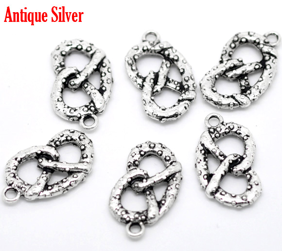 Picture of Zinc Based Alloy Charms Pretzel Antique Silver Color 23mm( 7/8") x 13mm( 4/8"), 20 PCs