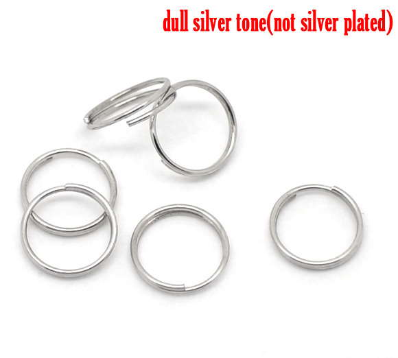 Picture of 300 PCs 10mm Dia., 0.7mm(21 gauge) Iron Based Alloy Double Split Jump Rings Findings For Jewelry Making Silver Tone Round