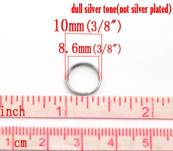Picture of 300 PCs 10mm Dia., 0.7mm(21 gauge) Iron Based Alloy Double Split Jump Rings Findings For Jewelry Making Silver Tone Round