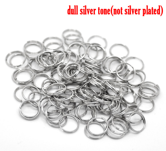 Picture of 300 PCs 10mm Dia., 0.7mm(21 gauge) Iron Based Alloy Double Split Jump Rings Findings For Jewelry Making Silver Tone Round