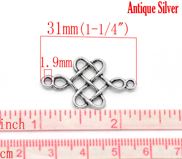 Picture of Zinc Based Alloy Connectors Findings Celtic Knot Antique Silver Color 31mm x 18mm, 50 PCs