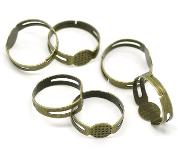 Picture of Iron Based Alloy Adjustable Glue-On Rings Round Antique Bronze (Fits 8mm Dia) 17.9mm( 6/8")(US Size 7.5), 50 PCs