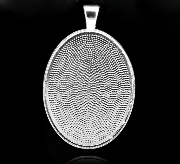 Picture of Zinc Based Alloy Cabochon Setting Pendants Oval Silver Plated (Fits 4cm x 3cm) 5cm x 3.2cm, 5 PCs