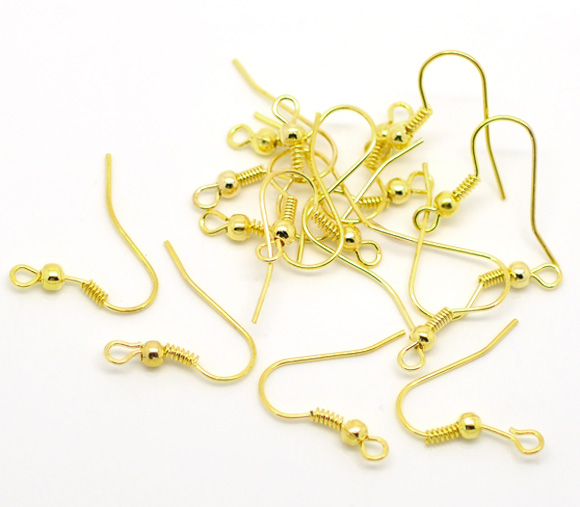 Picture of Iron Based Alloy Ear Wire Hooks Earring Findings Gold Plated 19mm x18mm, Post/ Wire Size: (21 gauge), 300 PCs