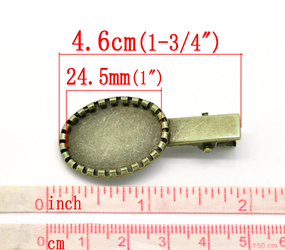 Picture of Iron Based Alloy Alligator Hair Clips Oval Antique Bronze Cabochon Setting (Fits 24.5mm x 17mm) 4.6cm x 2.1cm, 20 PCs