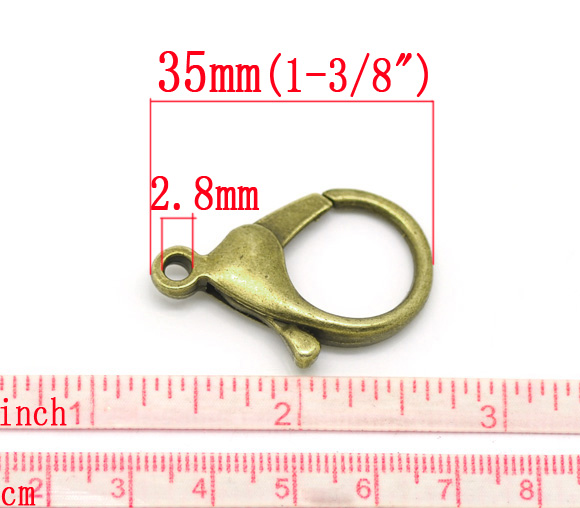 Picture of Zinc Based Alloy Lobster Clasps Antique Bronze 35mm x 25mm, 10 PCs