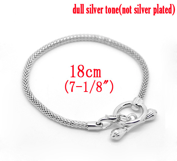 Picture of Iron Based Alloy European Style Lantern Chain Charm Bracelets Silver Tone W/ Toggle Clasp 18cm long, 4 PCs