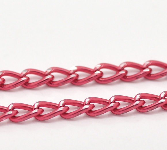 Picture of Aluminum Open Link Curb Chain Findings Fuchsia 6x3.5mm(2/8"x1/8"), 10 M