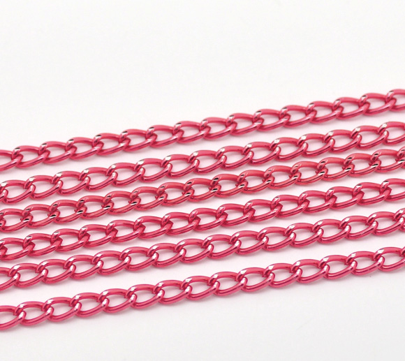 Picture of Aluminum Open Link Curb Chain Findings Fuchsia 6x3.5mm(2/8"x1/8"), 10 M