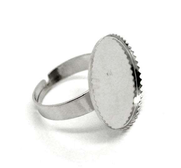 Picture of Zinc Based Alloy Adjustable Cabochon Settings Rings Round Silver Tone (Fits 20mm Dia) 17.5mm( 6/8")(US Size 7), 20 PCs