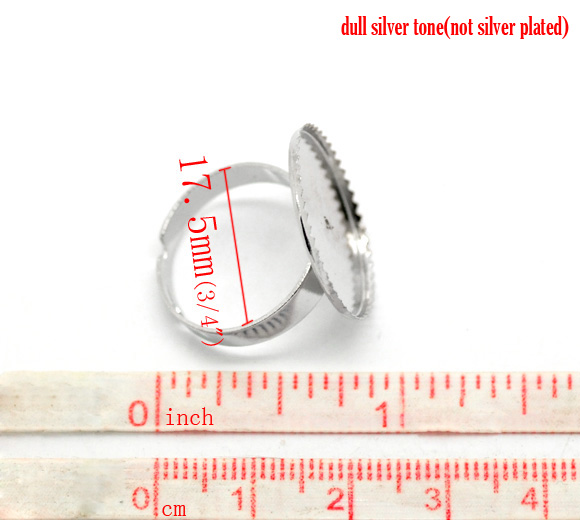 Picture of Zinc Based Alloy Adjustable Cabochon Settings Rings Round Silver Tone (Fits 20mm Dia) 17.5mm( 6/8")(US Size 7), 20 PCs