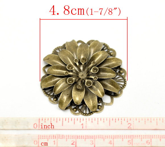 Imagen de Resultados de adornos Aleación de Flor Filigrana Estampación Tono Bronce Hueco 4.8cm 10 Unidades