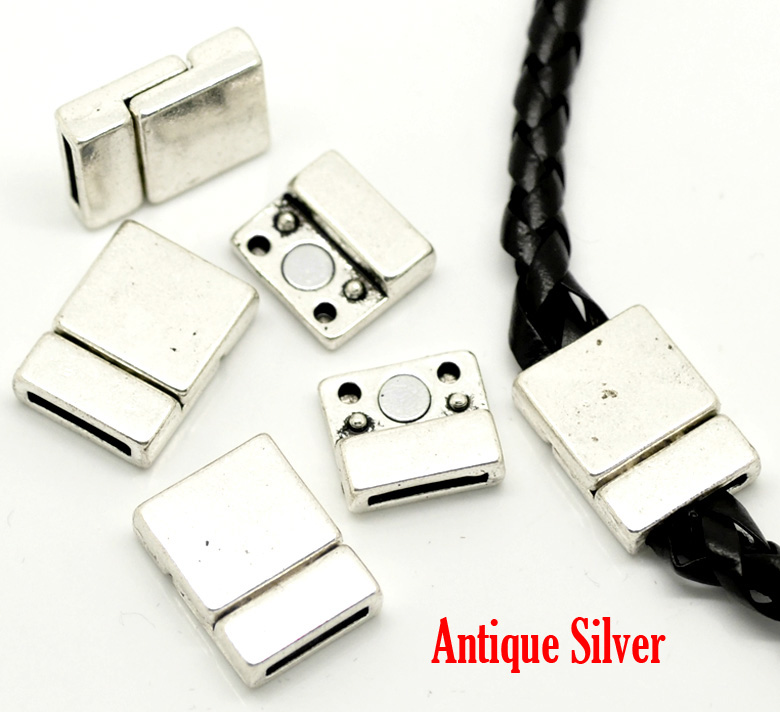 Imagen de Corchetes Magnéticos Rectángulo de Plata Antigua 21mm x 16mm, 5 Juegos