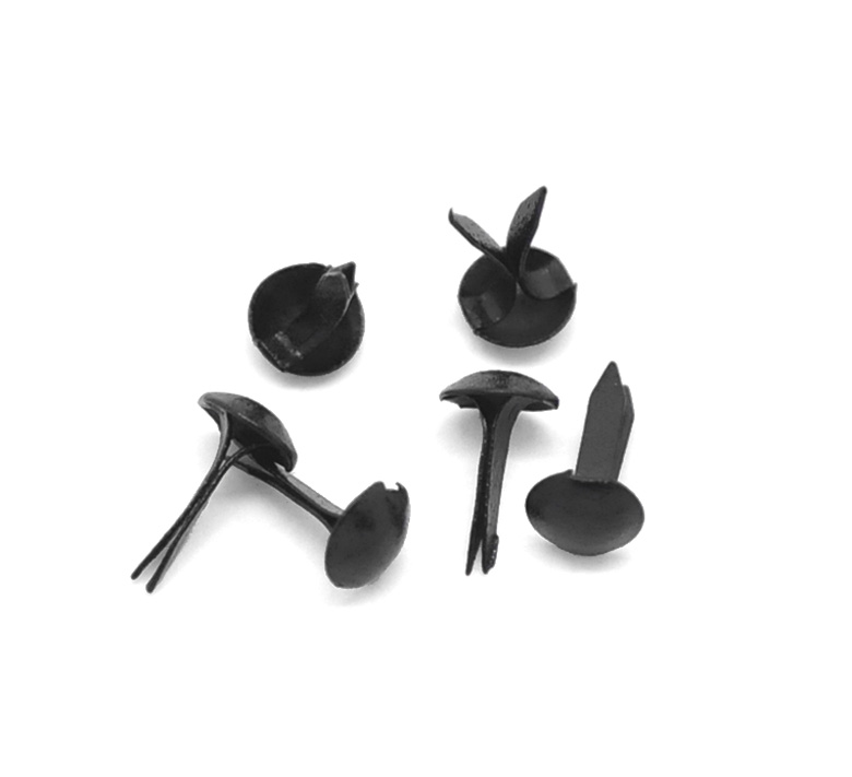 Picture of Iron Based Alloy Pastel Brads Scrapbooking Round Black 9x5mm(3/8"x2/8"), 500 PCs