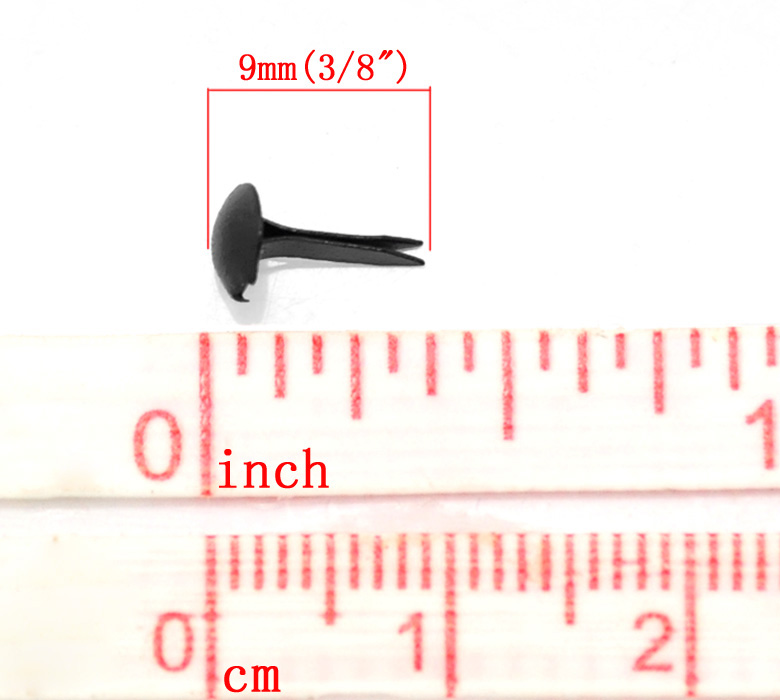 Picture of Iron Based Alloy Pastel Brads Scrapbooking Round Black 9x5mm(3/8"x2/8"), 500 PCs