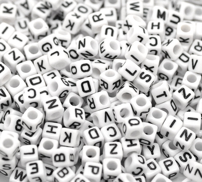 Picture of Acrylic Spacer Beads Cube White At Random Mixed Alphabet/ Letter About 6mm x 6mm, Hole: Approx 3.4mm, 500 PCs